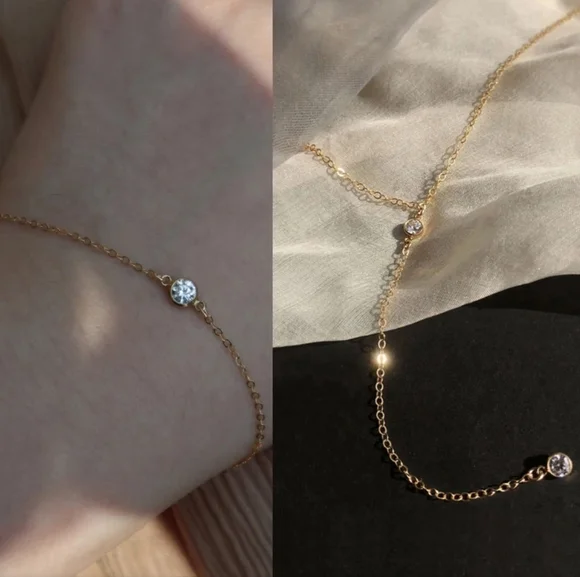 NEW 18k Yellow Gold | 925 Sterling Bezel Set Diamond Solitaire Bracelet - Picture 11 of 16